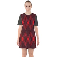 Pattern, Red, Black,  Sixties Short Sleeve Mini Dress by 2607694c