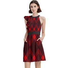 Pattern, Red, Black,  Cocktail Party Halter Sleeveless Dress With Pockets by 2607694c