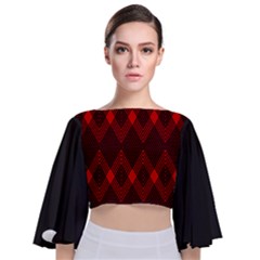 Pattern, Red, Black,  Tie Back Butterfly Sleeve Chiffon Top