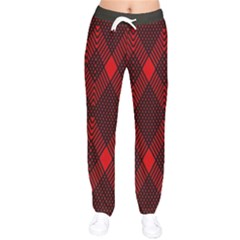 Pattern, Red, Black,  Women Velvet Drawstring Pants