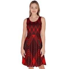 Pattern, Red, Black,  Knee Length Skater Dress With Pockets by 2607694c