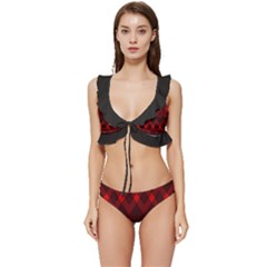 Pattern, Red, Black,  Low Cut Ruffle Edge Bikini Set by 2607694c