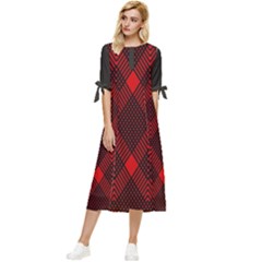 Pattern, Red, Black,  Bow Sleeve Chiffon Midi Dress