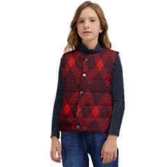 Pattern, Red, Black,  Kid s Button Up Puffer Vest	