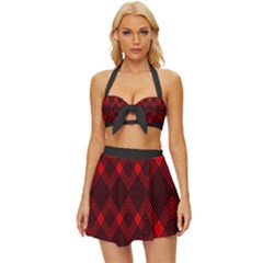 Pattern, Red, Black,  Vintage Style Bikini Top And Skirt Set  by 2607694c