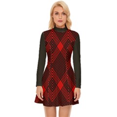 Pattern, Red, Black,  Long Sleeve Velour Longline Dress by 2607694c