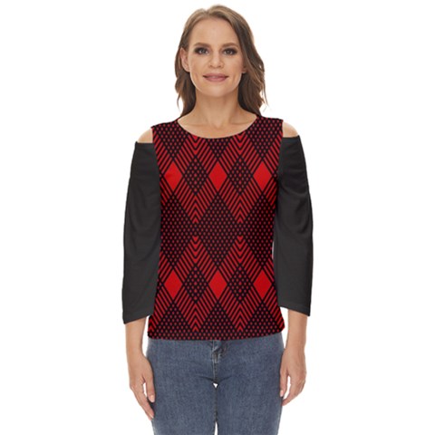 Pattern, Red, Black,  Cut Out Wide Sleeve Top by 2607694c