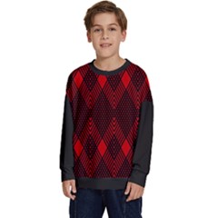 Pattern, Red, Black,  Kids  Crewneck Sweatshirt