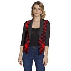 Pattern, Red, Black,  Women s Draped Front 3/4 Sleeve Shawl Collar Jacket