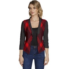 Pattern, Red, Black,  Women s Casual 3/4 Sleeve Spring Jacket by 2607694c