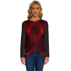 Pattern, Red, Black,  Long Sleeve Crew Neck Pullover Top by 2607694c