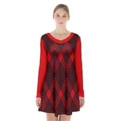 Muster Rot Rot Schwarz Long Sleeve Velvet V-neck Dress by 2607694c