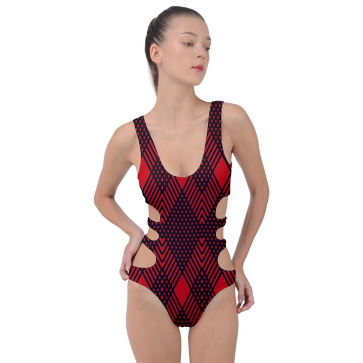 Muster rot rot schwarz Side Cut Out Swimsuit