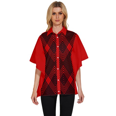 Muster Rot Rot Schwarz Women s Batwing Button Up Shirt by 2607694c