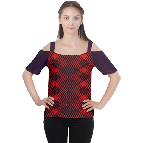 Pattern Rot Schwarz Cutout Shoulder T-shirt by dedoma