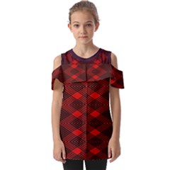 Pattern Rot Schwarz Fold Over Open Sleeve Top by dedoma