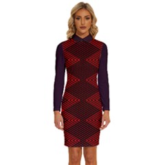 Pattern Rot Schwarz Long Sleeve Shirt Collar Bodycon Dress