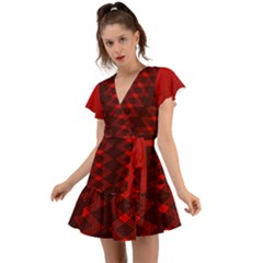 Rot Dunkel Flutter Sleeve Wrap Dress by dedoma