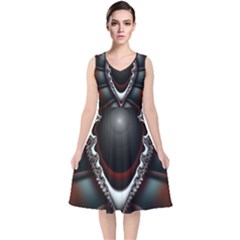 fractal eye V-Neck Midi Sleeveless Dress 