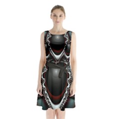 fractal eye Sleeveless Waist Tie Chiffon Dress