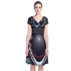 fractal eye Short Sleeve Front Wrap Dress