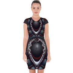 fractal eye Capsleeve Drawstring Dress 