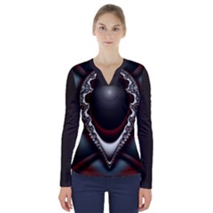 fractal eye V-Neck Long Sleeve Top