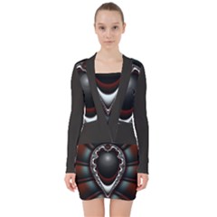 fractal eye V-neck Bodycon Long Sleeve Dress