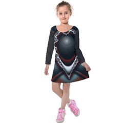 fractal eye Kids  Long Sleeve Velvet Dress