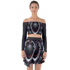 fractal eye Off Shoulder Top with Skirt Set