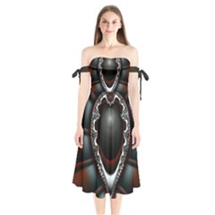 fractal eye Shoulder Tie Bardot Midi Dress