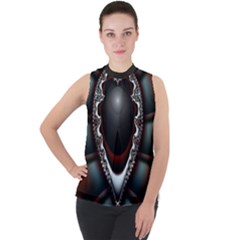 fractal eye Mock Neck Chiffon Sleeveless Top