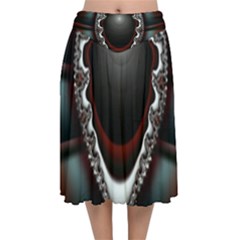 fractal eye Velvet Flared Midi Skirt