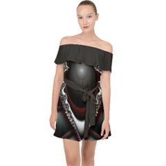 fractal eye Off Shoulder Chiffon Dress