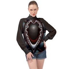 fractal eye High Neck Long Sleeve Chiffon Top