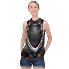 fractal eye High Neck Satin Top