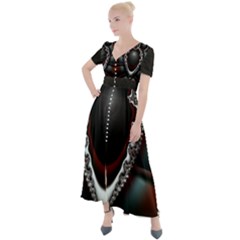 fractal eye Button Up Short Sleeve Maxi Dress