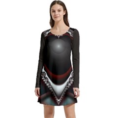 fractal eye Long Sleeve Velour Skater Dress