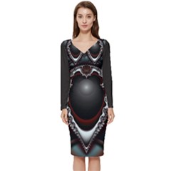 fractal eye Long Sleeve V-Neck Bodycon Dress 