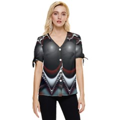 fractal eye Bow Sleeve Button Up Top