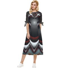 fractal eye Bow Sleeve Chiffon Midi Dress