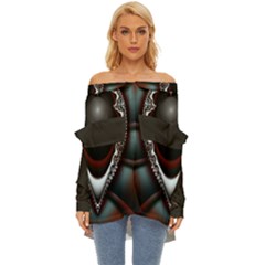 fractal eye Off Shoulder Chiffon Pocket Shirt