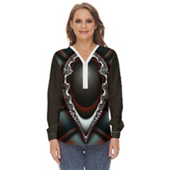 Fractal Eye Zip Up Long Sleeve Blouse