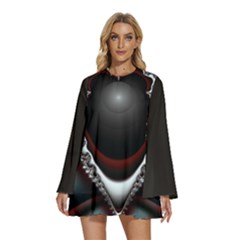 fractal eye Round Neck Long Sleeve Bohemian Style Chiffon Mini Dress