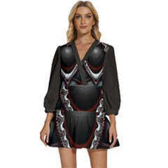 fractal eye V-Neck Placket Mini Dress