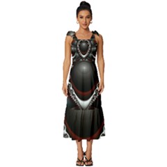 fractal eye Tie-Strap Tiered Midi Chiffon Dress