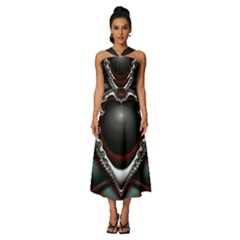 fractal eye Sleeveless Cross Front Cocktail Midi Chiffon Dress