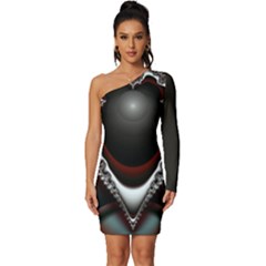 fractal eye Long Sleeve One Shoulder Mini Dress