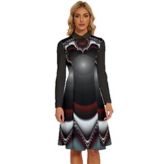 fractal eye Long Sleeve Shirt Collar A-Line Dress