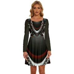 fractal eye Long Sleeve Wide Neck Velvet Dress